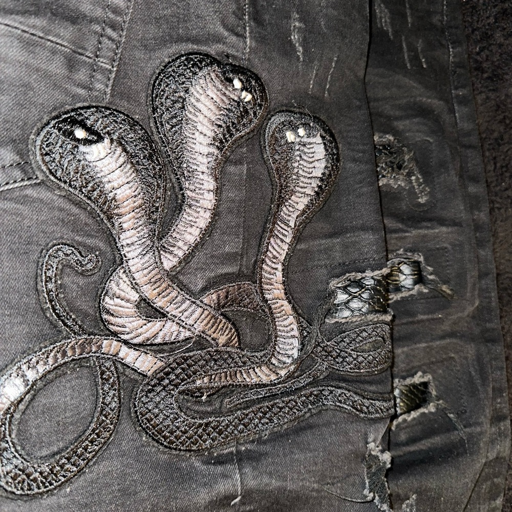 AMIRI Black Denim Jacket with Snake Embroidery